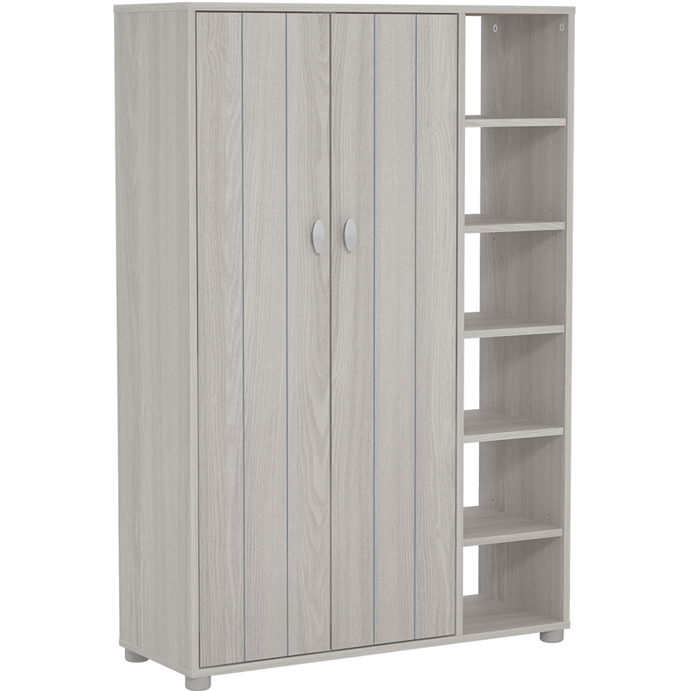 GFW Bideford Grey Oak Tall Shoe Cabinet with Open Storage Image 2