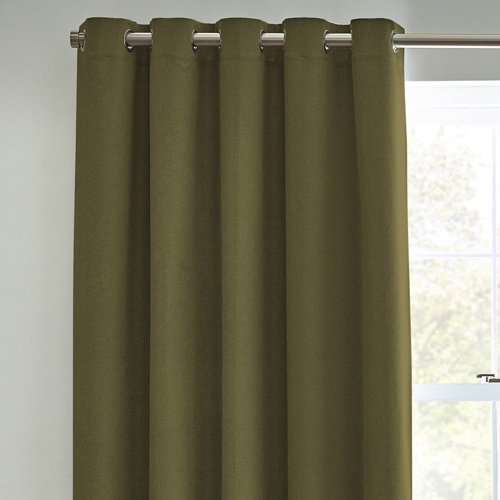 furn. Dawn Green Textured Blackout Eyelet Curtains 117 x 137cm Image 2