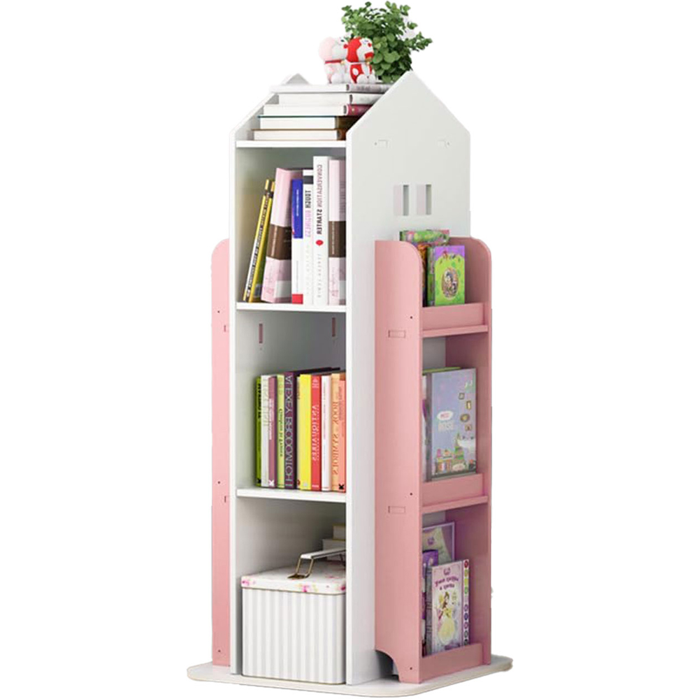 Neo Pink House Shaped Rotating Kid's Freestanding Bookshelf Image 4
