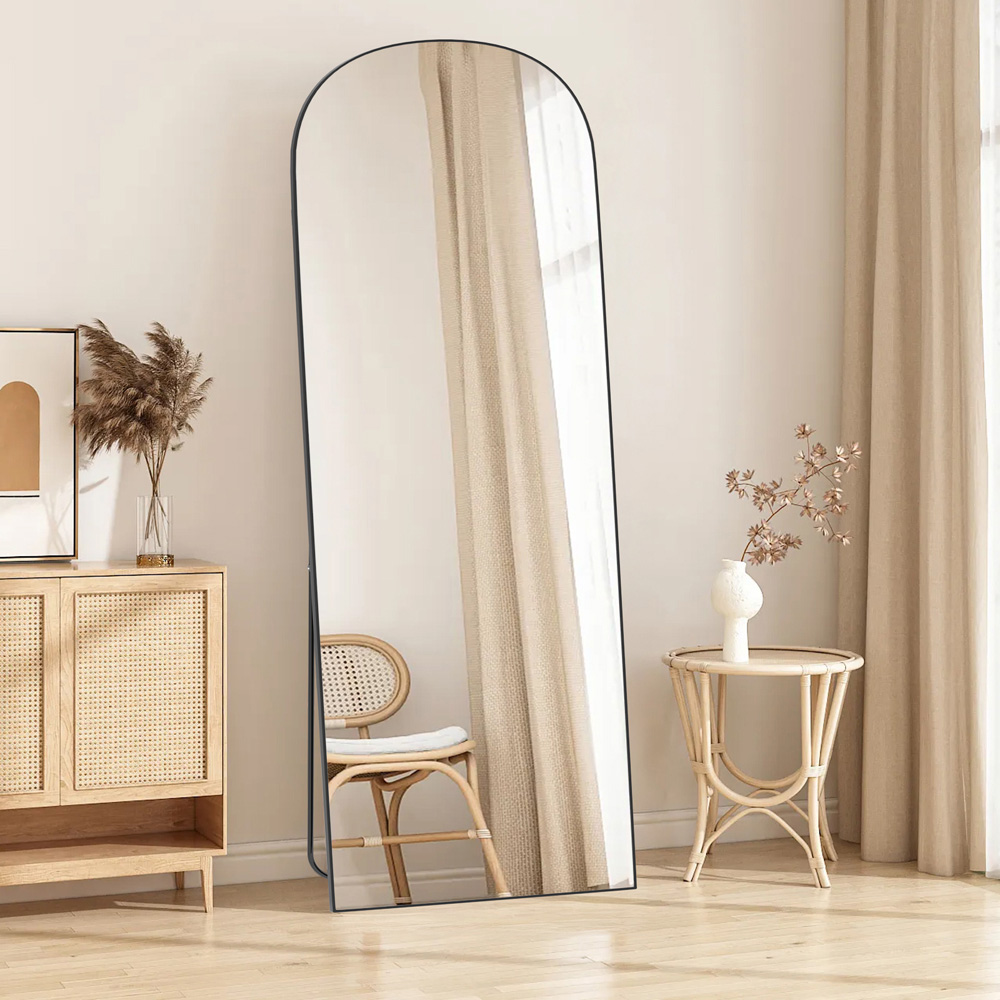 Rattrix Black Aluminium Alloy Frame Arched Full Length Mirror with Stand 162 x 52cm Image 2