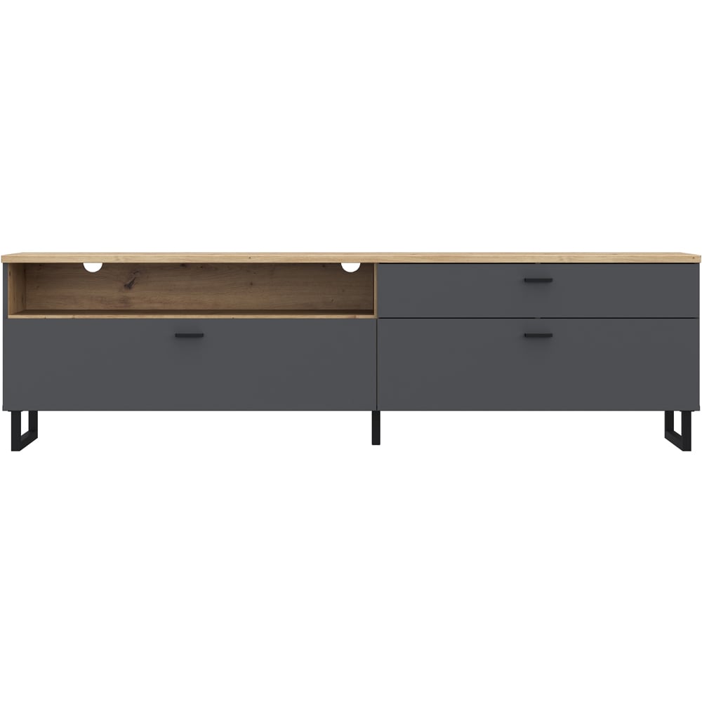 Florence Klara 2 Door Single Drawer Single Shelf Grey and Oak TV Unit Image 3