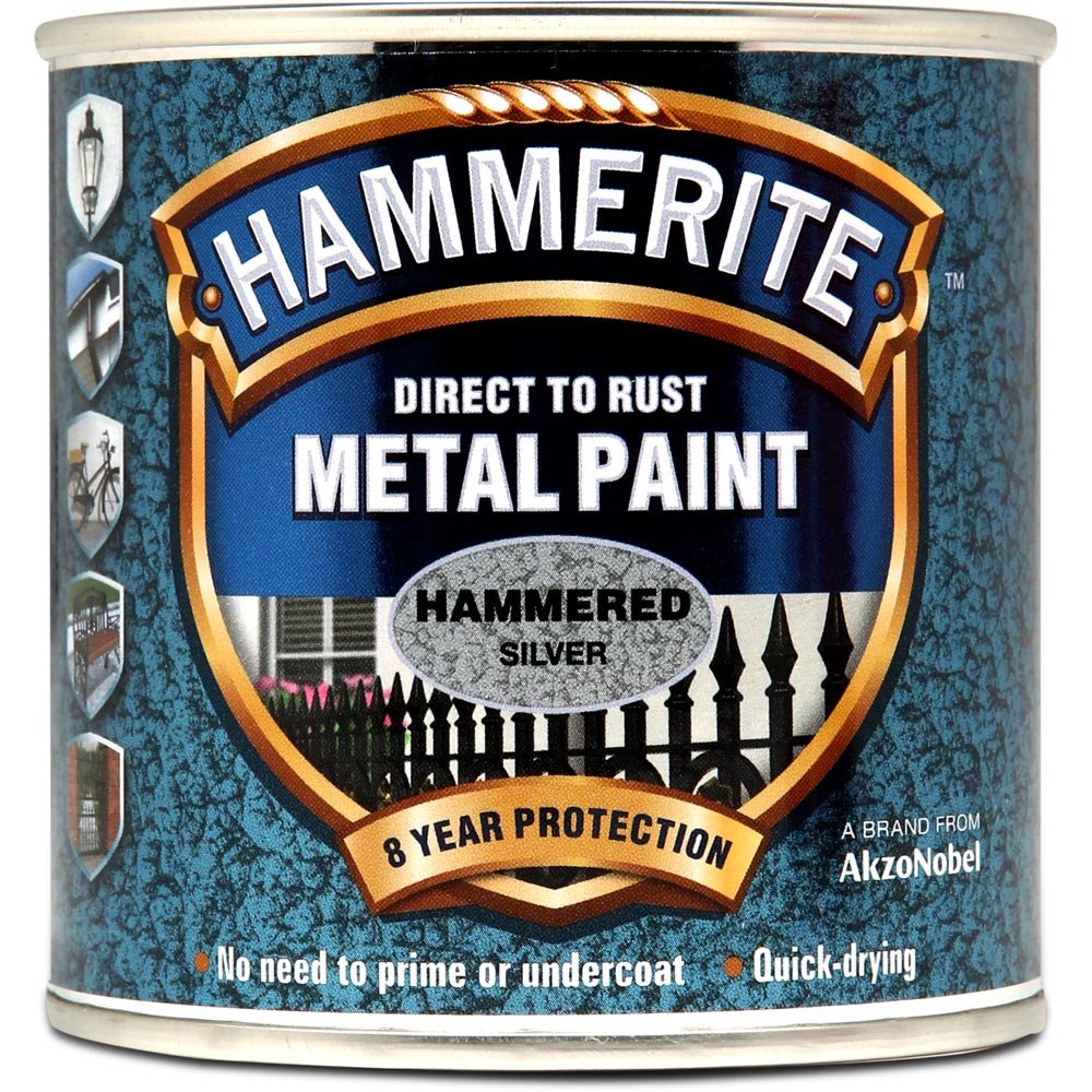 Hammerite Direct to Rust Silver Hammered Metal Paint 250ml Image 2