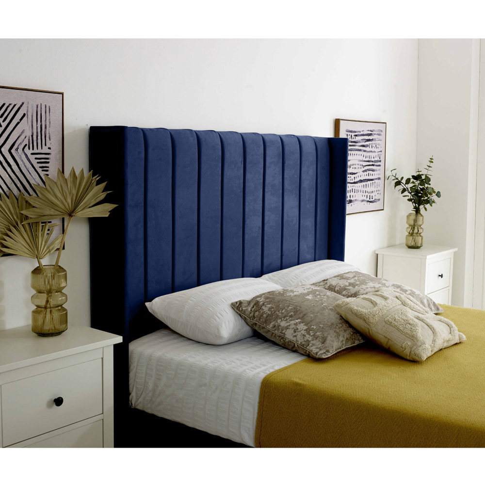 Eleganza Majestique Single Blue Plush Velvet Bed Frame Image 2