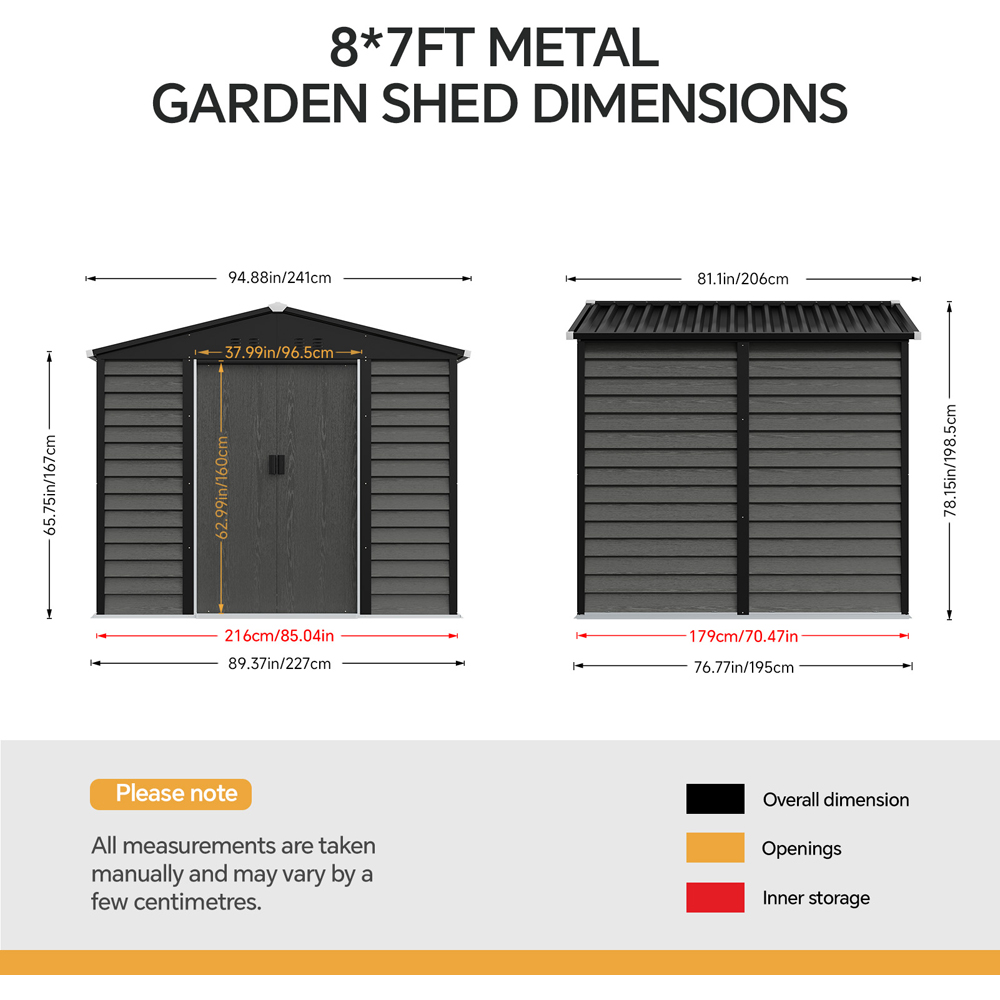 Living and Home 8 x 7ft Grey Wood Grain Apex Garden Storage Shed with Foundation Image 8
