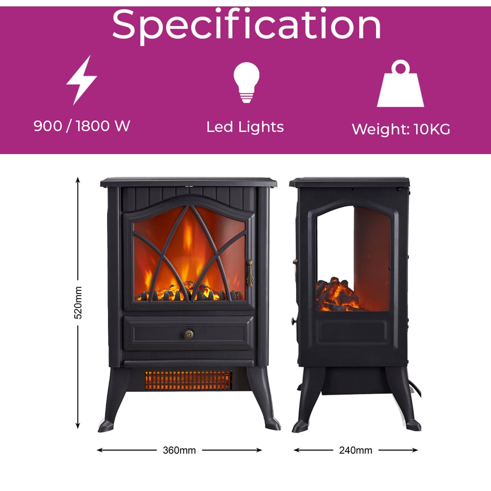 Neo Black Electric Flame Effect Fire Heater 1800W Image 9
