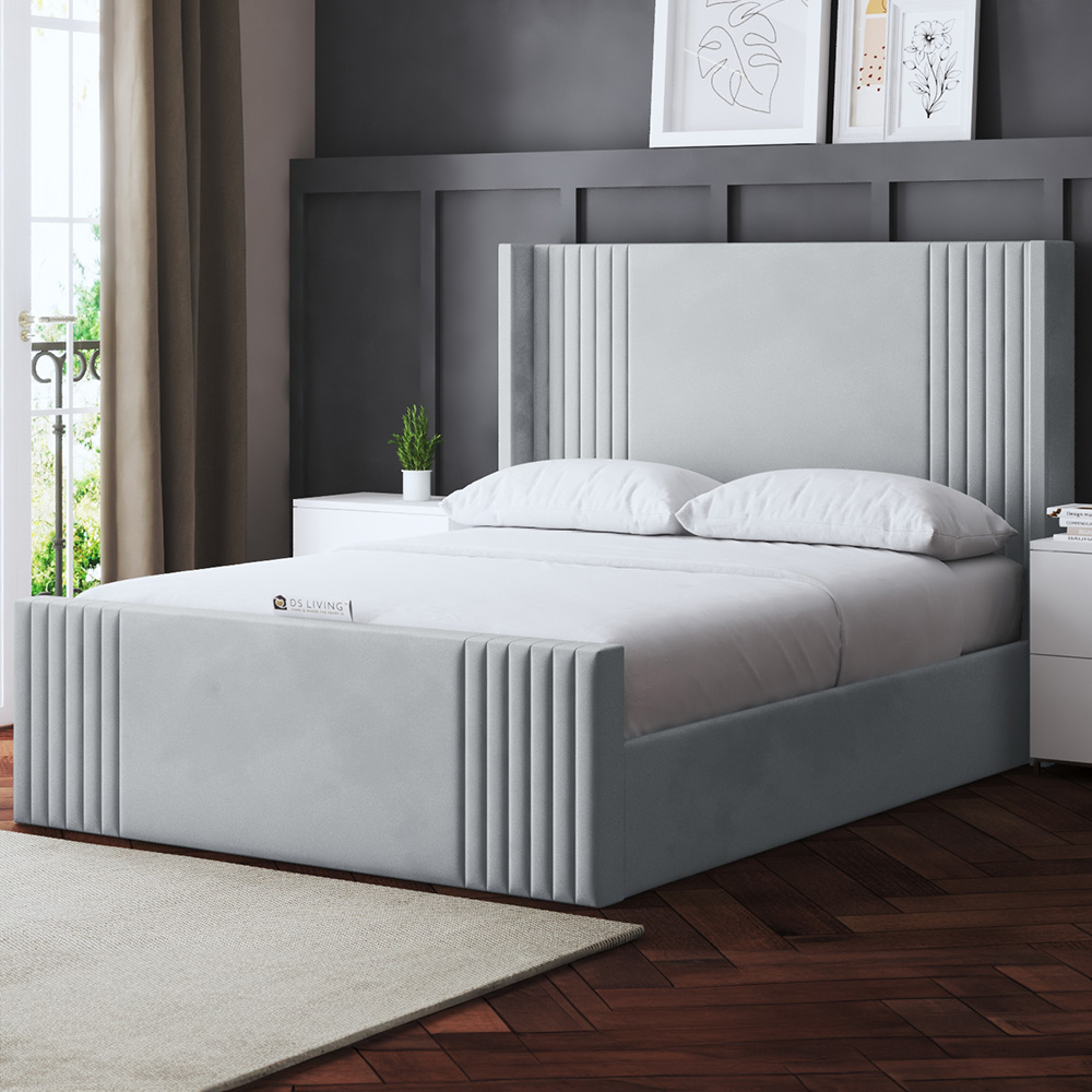 DS Living Elara Small Double Silver Winged Panel Ottoman Bed with Headboard Image 1