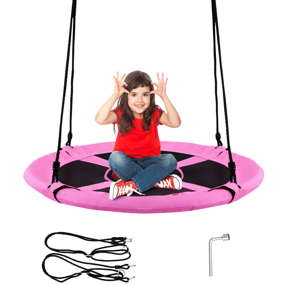 Costway Pink Children Flying Saucer Adjustable Tree Swing 100cm Image 3