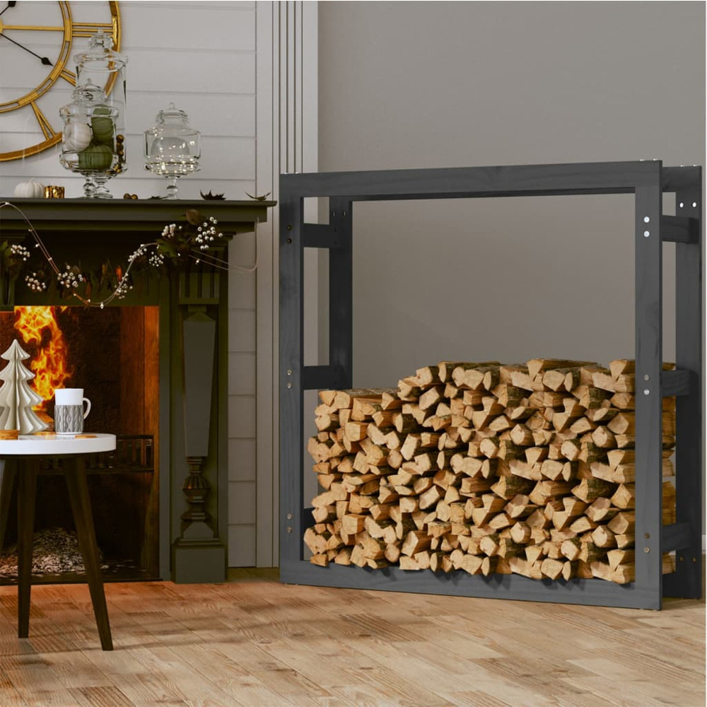 vidaXL Grey Pine Wood Firewood Log Holder 100 x 100 x 25cm Image 2