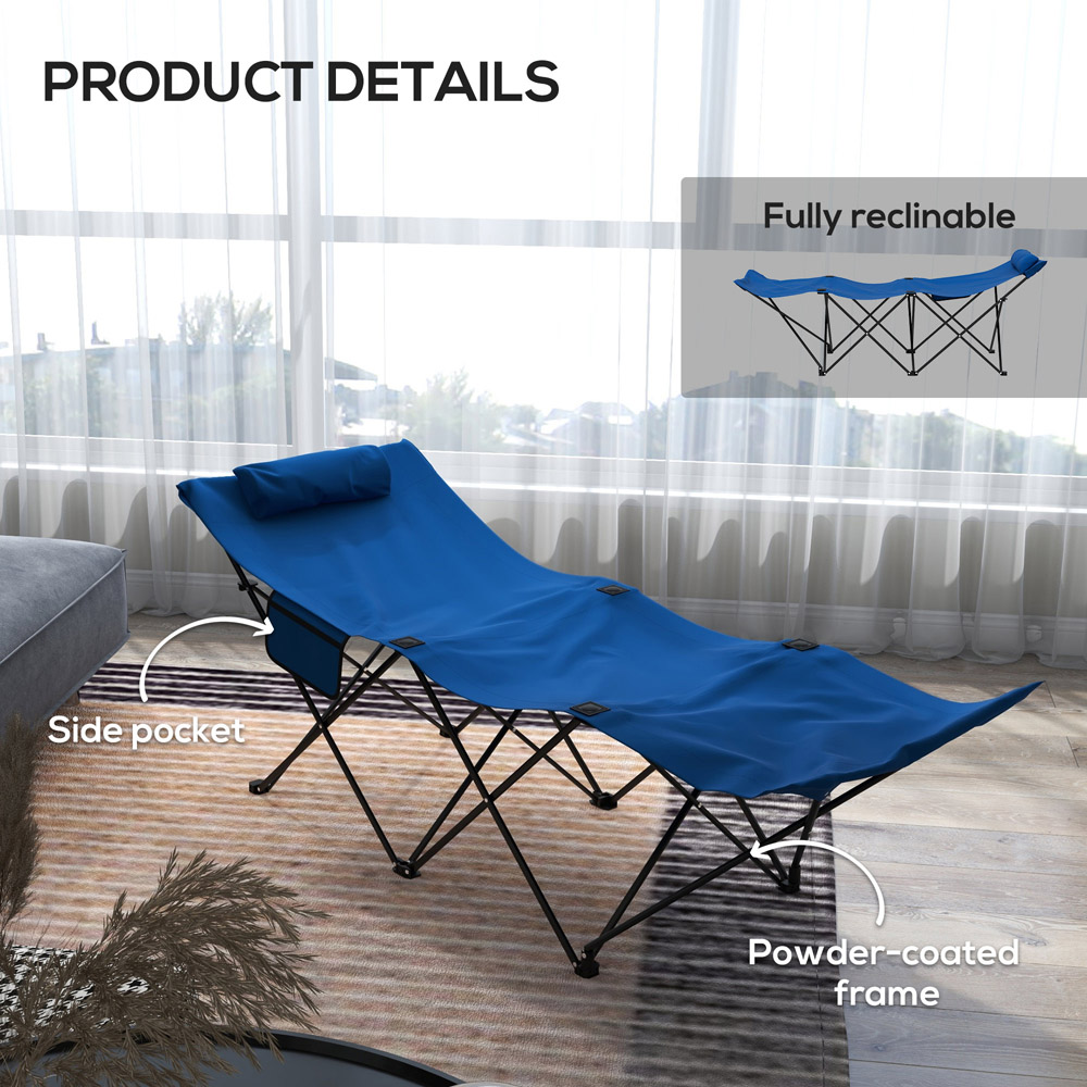 Outsunny Dark Blue Folding Sun Lounger Image 6