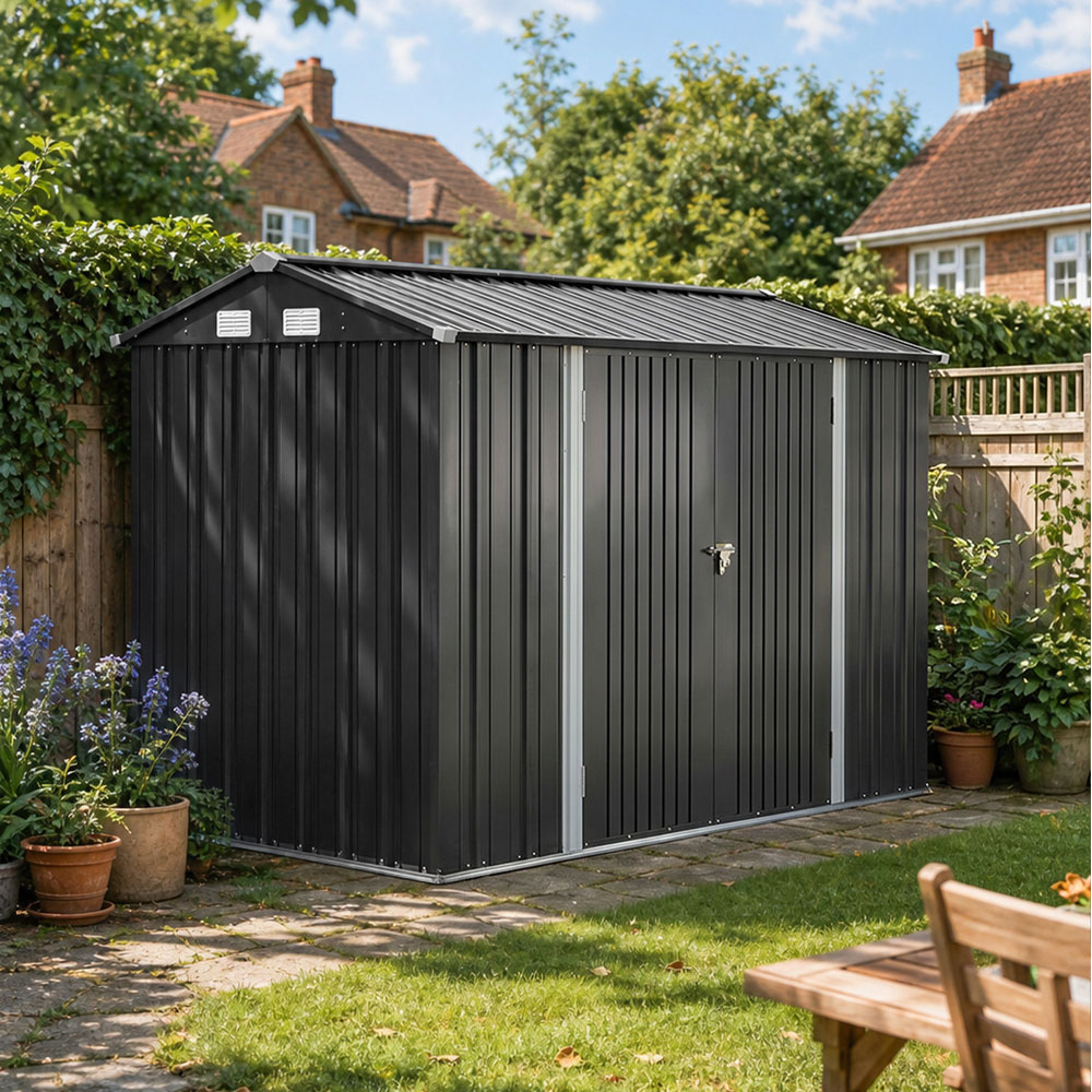 Living and Home 10 x 7ft Black Metal Apex Garden Storage Shed Image 3