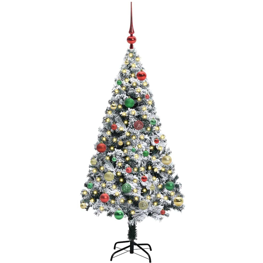 vidaXL Pre-Lit Multicolour Baubles White Artificial Christmas Tree 5ft Image 1