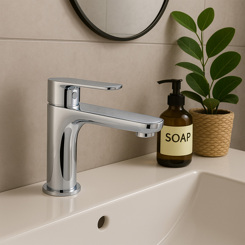 Go Bathrooms Chrome Basin Mixer Tap with Single Lever Click Waste Image 2