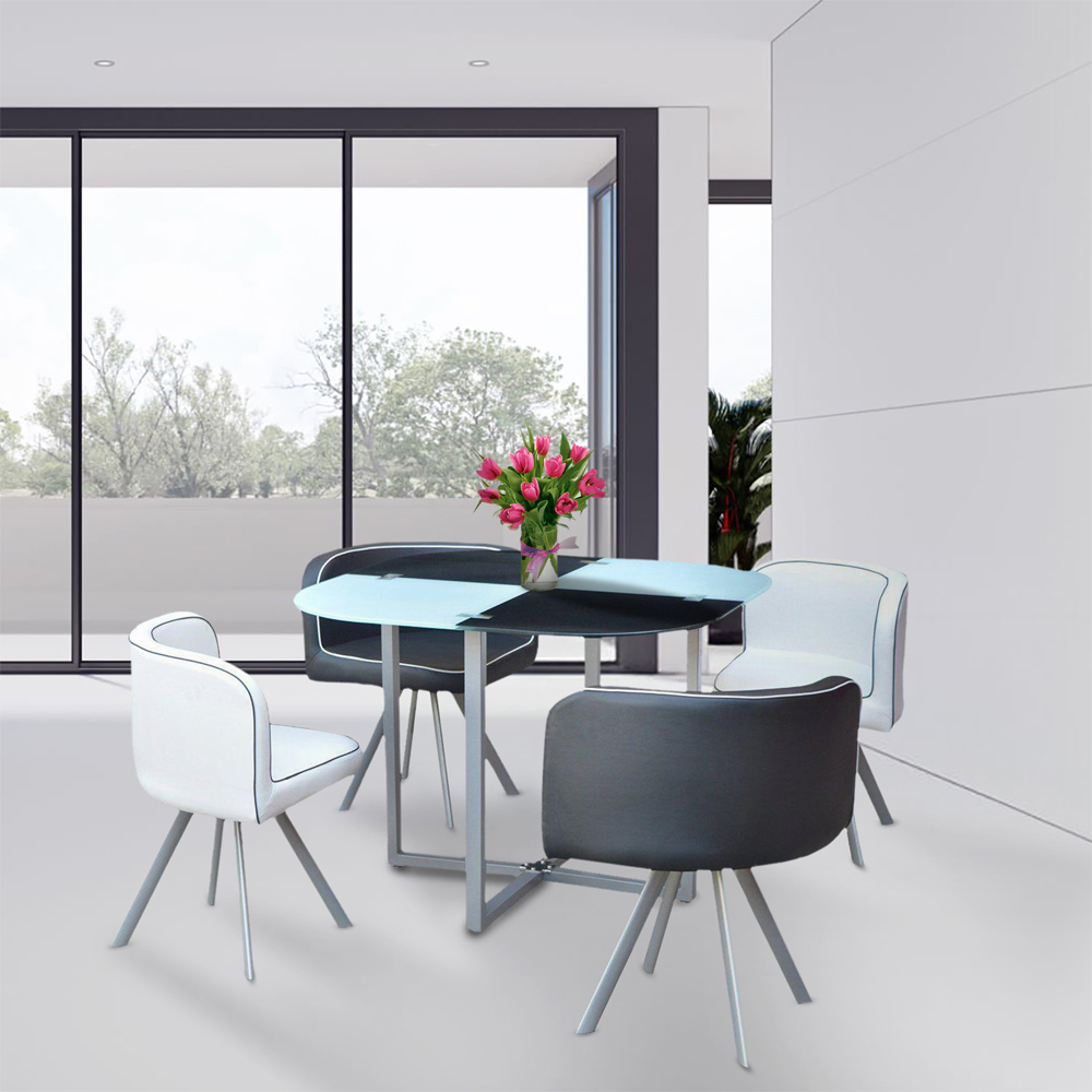 Kosy Koala 4 Seater Leather Dining Set White and Black Image 2