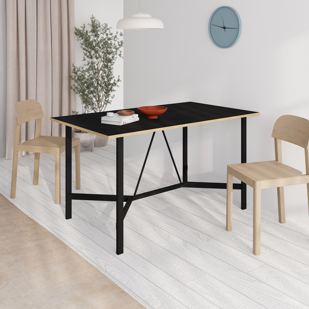 Decortie Dalma Black Wooden Dining Table with Black Metal Legs Image 5