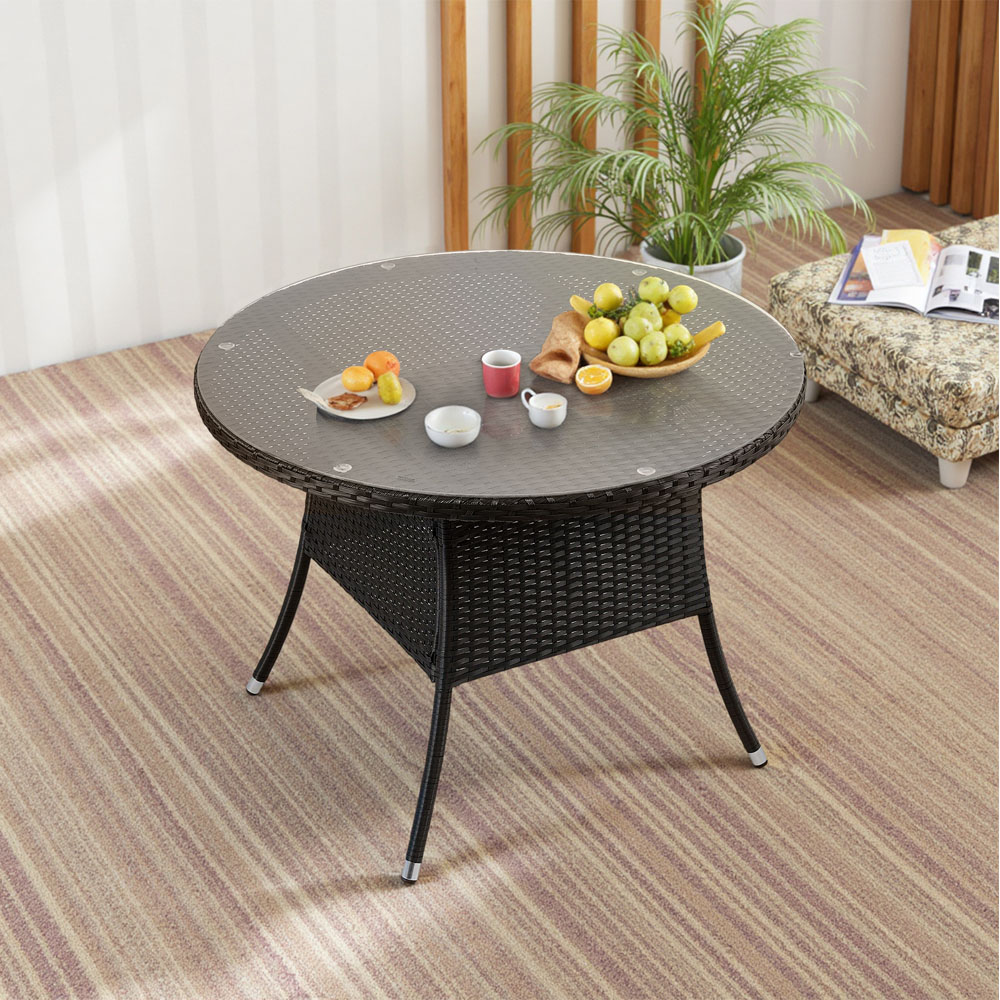 Living and Home Garden Rattan Round Table with Parasol Hole Image 7