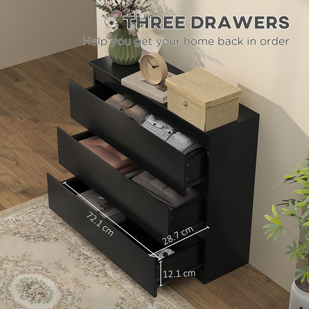 Portland 3 Drawer Black Chest of Drawers Image 7