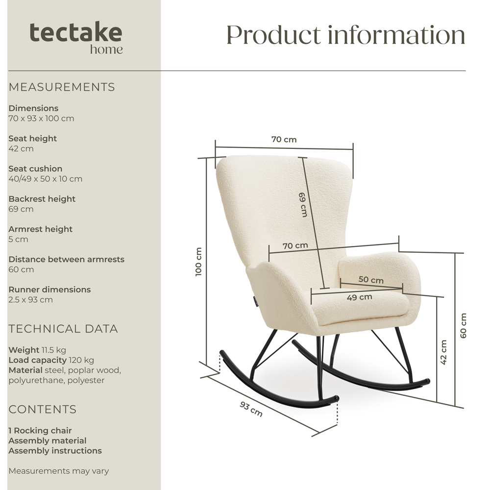 tectake Cream and Black Swing Rocking Chair Image 9