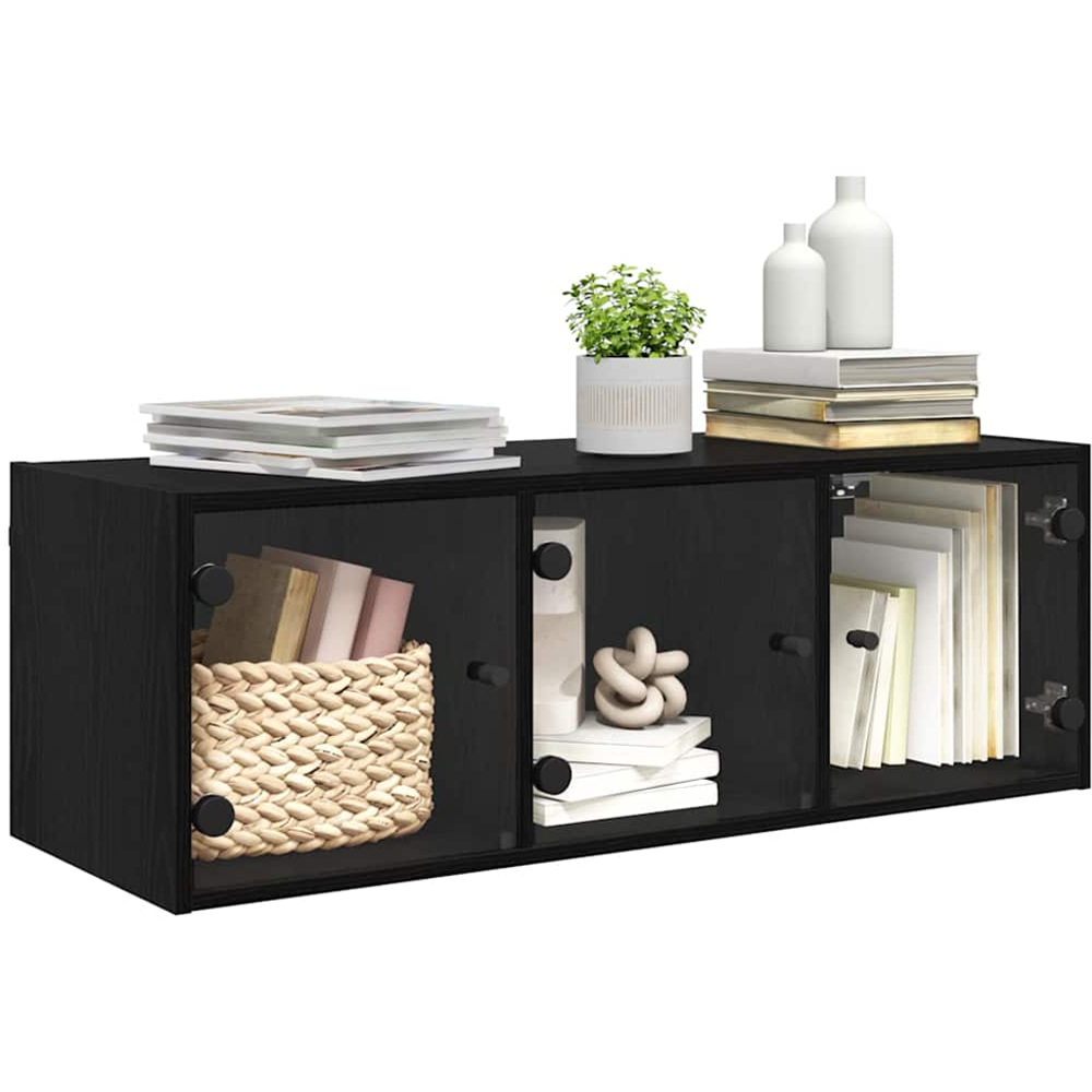 vidaXL 3 Glass Door Black Oak Wall Cabinet Image 3