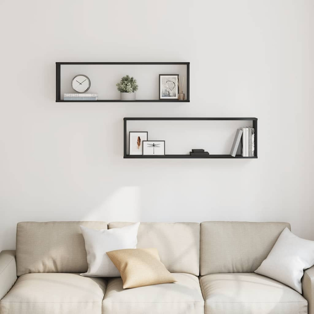 vidaXL 100cm Set of 2 Black Cube Floating Wall Shelf Image 2