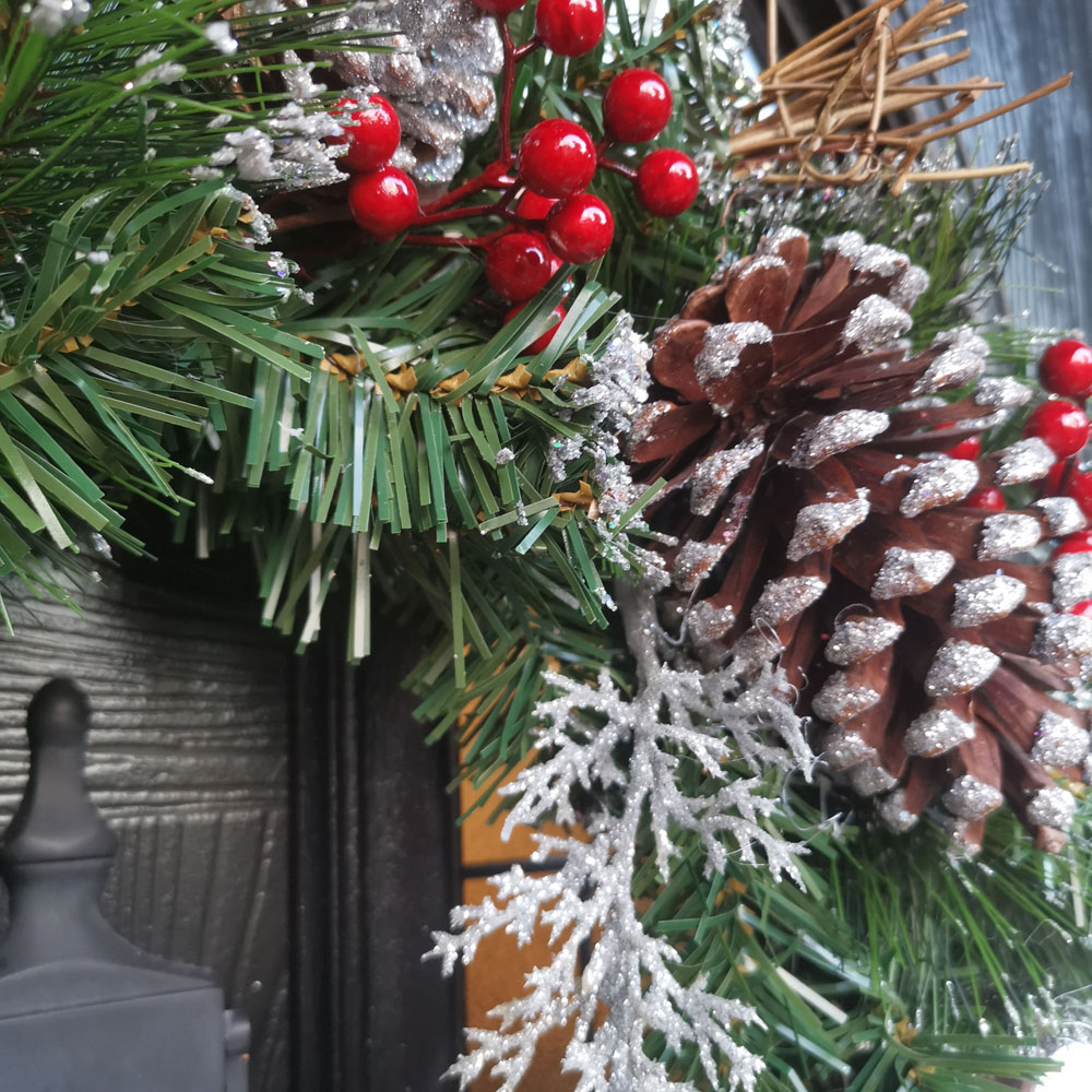 Premier Silver Dressed Christmas Wreath with Pinecones and Red Berries 40cm Image 4