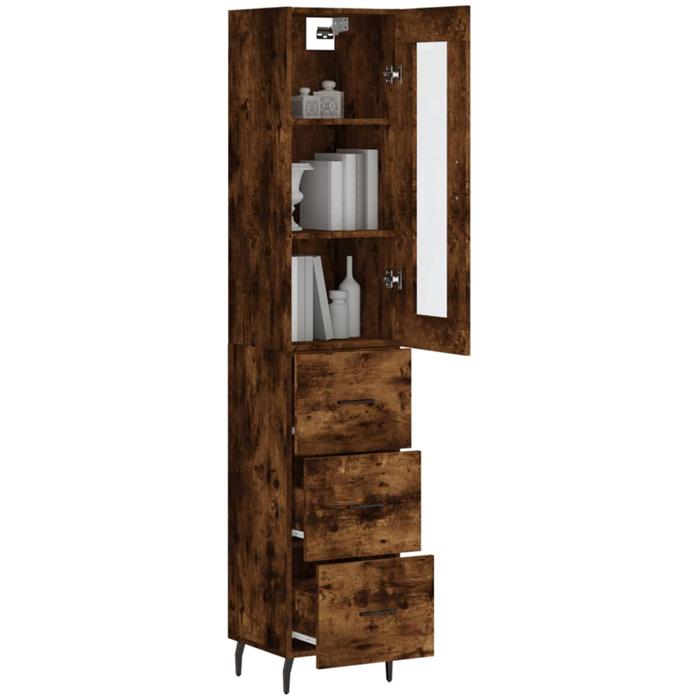 vidaXL Single Glass Door 3 Drawer Smoked Oak Highboard Image 3