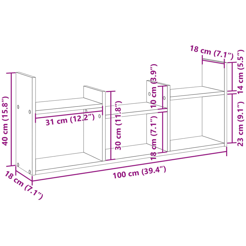 vidaXL 6 Shelf Black Floating Wall Cabinet Image 8