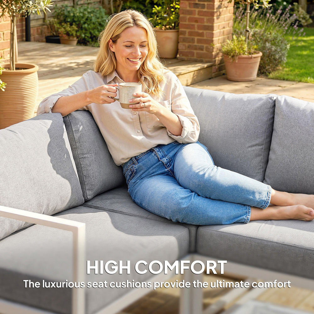 Outsunny 6 Seater Light Grey Aluminium Garden Lounge Set with Cushion Image 3