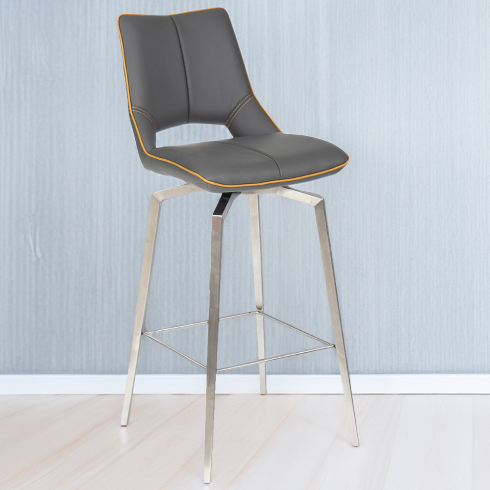 Mako Graphite Grey Swivel Leather Effect Bar Chair Image 1