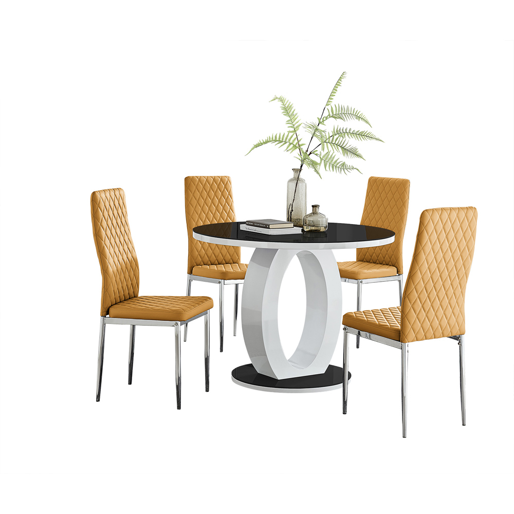 Furniturebox Lucia Valera 4 Seater Mustard Yellow Round Dining Table