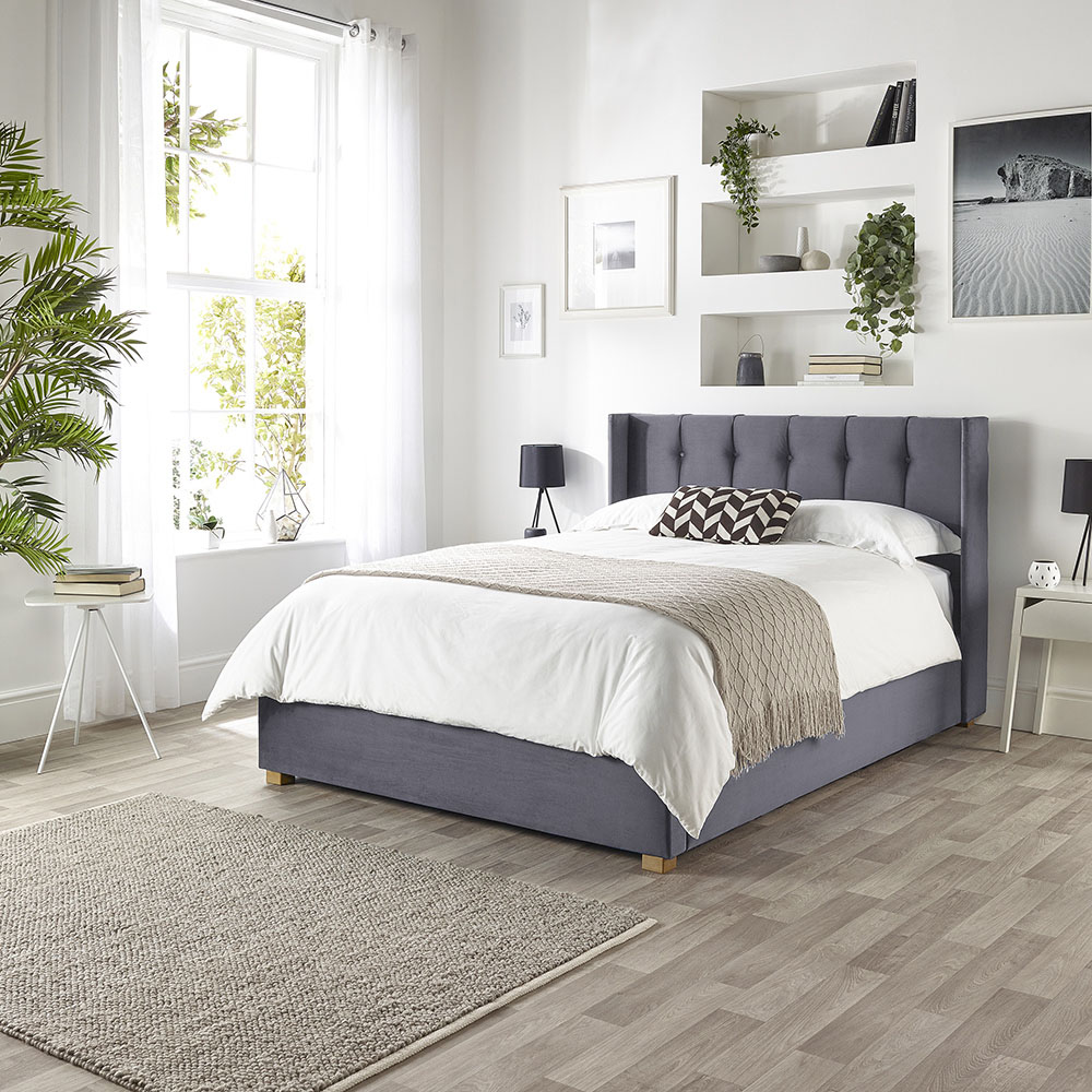 Catherine Lansfield Utopia Super King Steel Velvet Ottoman Wing Bed Image 4