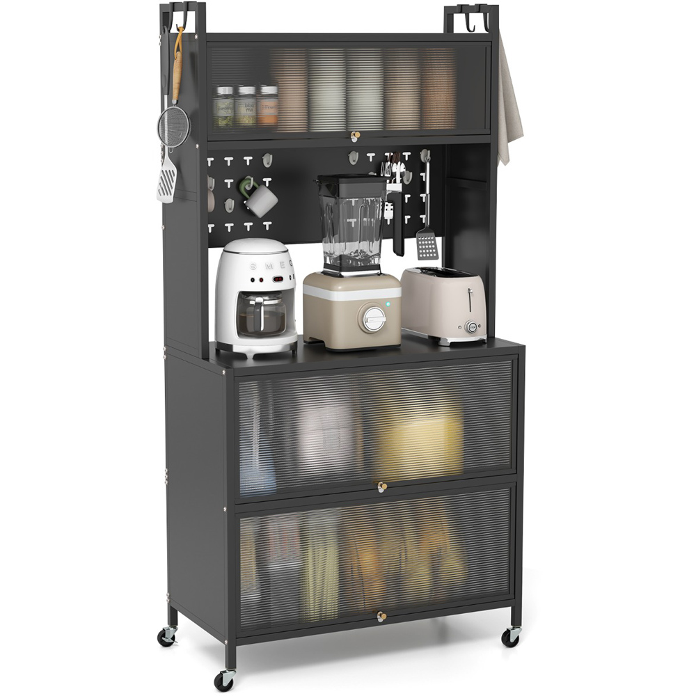 Costway 3 Door Black Multifunctional Bakers Rack Image 3