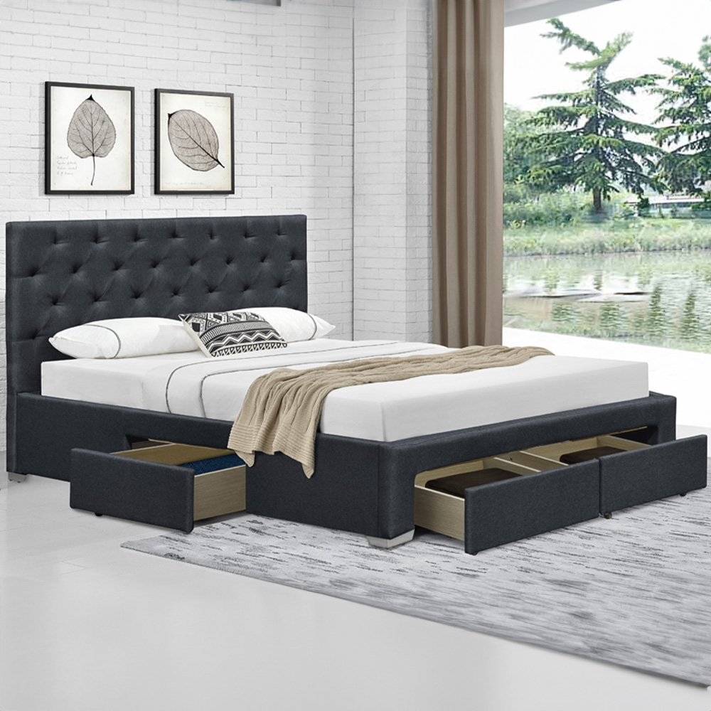 Brooklyn King Size Grey Linen Upholstered Bed Frame Image 1