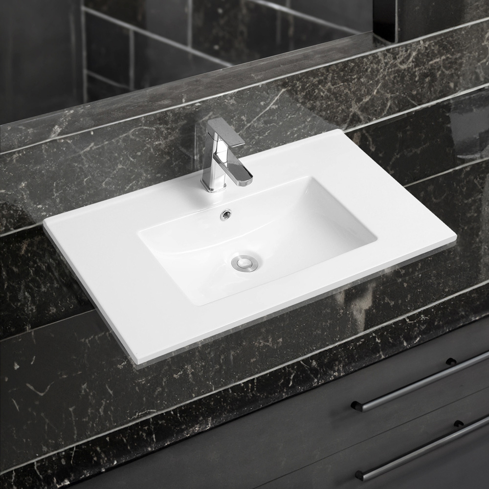 Limoge White Ceramic Thin Edge Inset Basin with Scooped Bowl 760mm Image 2