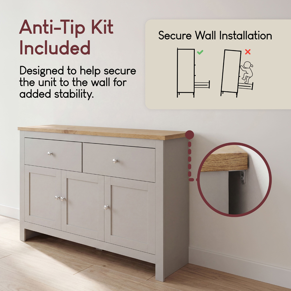 VIDA DESIGNS Arlington 3 Door 2 Drawer Grey Sideboard Image 6