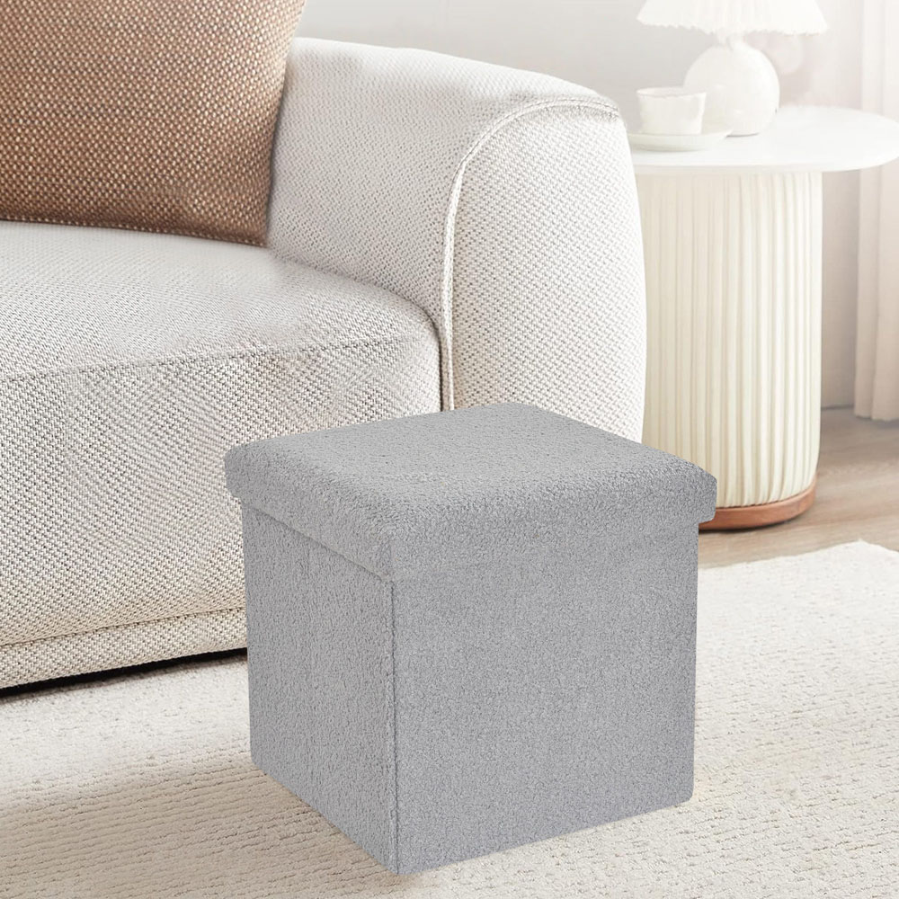 Homerepublic Silver Boucle Fabric Foldable Storage Box 38 x 38cm Image 2