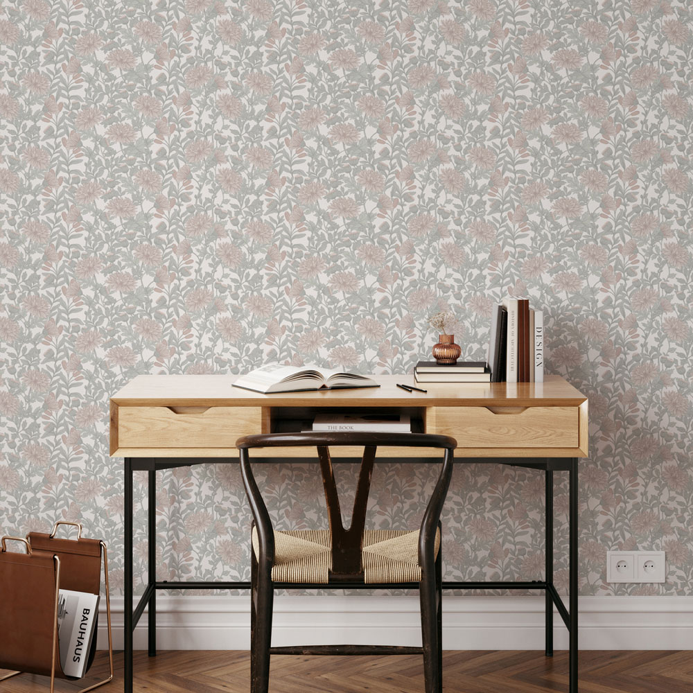 Muriva Martha Floral Green and Blush Wallpaper Image 6
