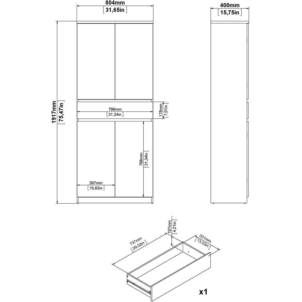 Florence 4 Door Single Drawer Jackson Hickory Oak and White Shoe Cabinet Image 9