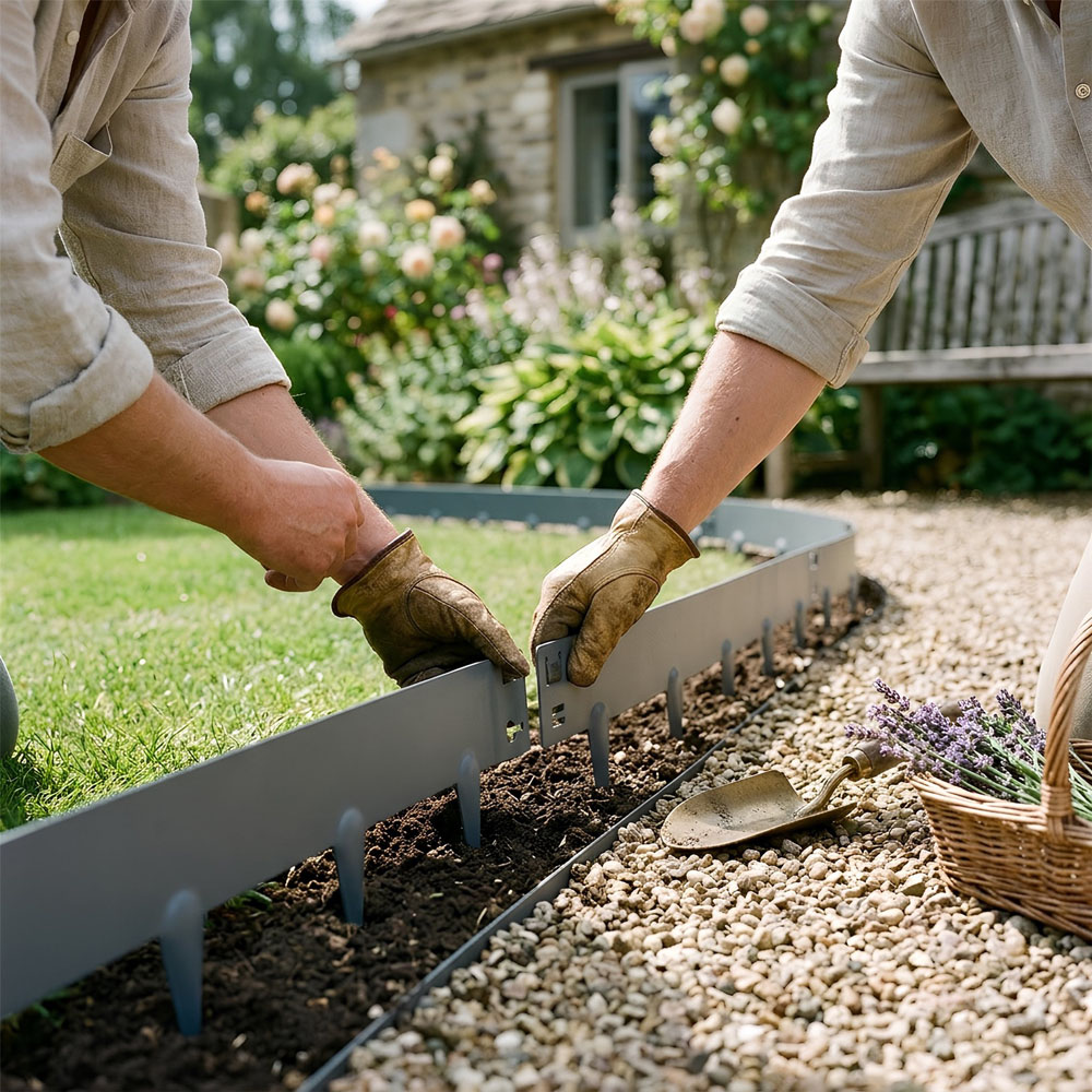 Harbour Housewares Anthracite Steel Lawn Edging 5m x 8cm 5 Pack Image 2