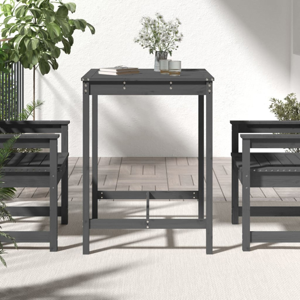 vidaXL 2 Seater Solid Pine Wood Slatted Garden Dining Table Grey Image 6