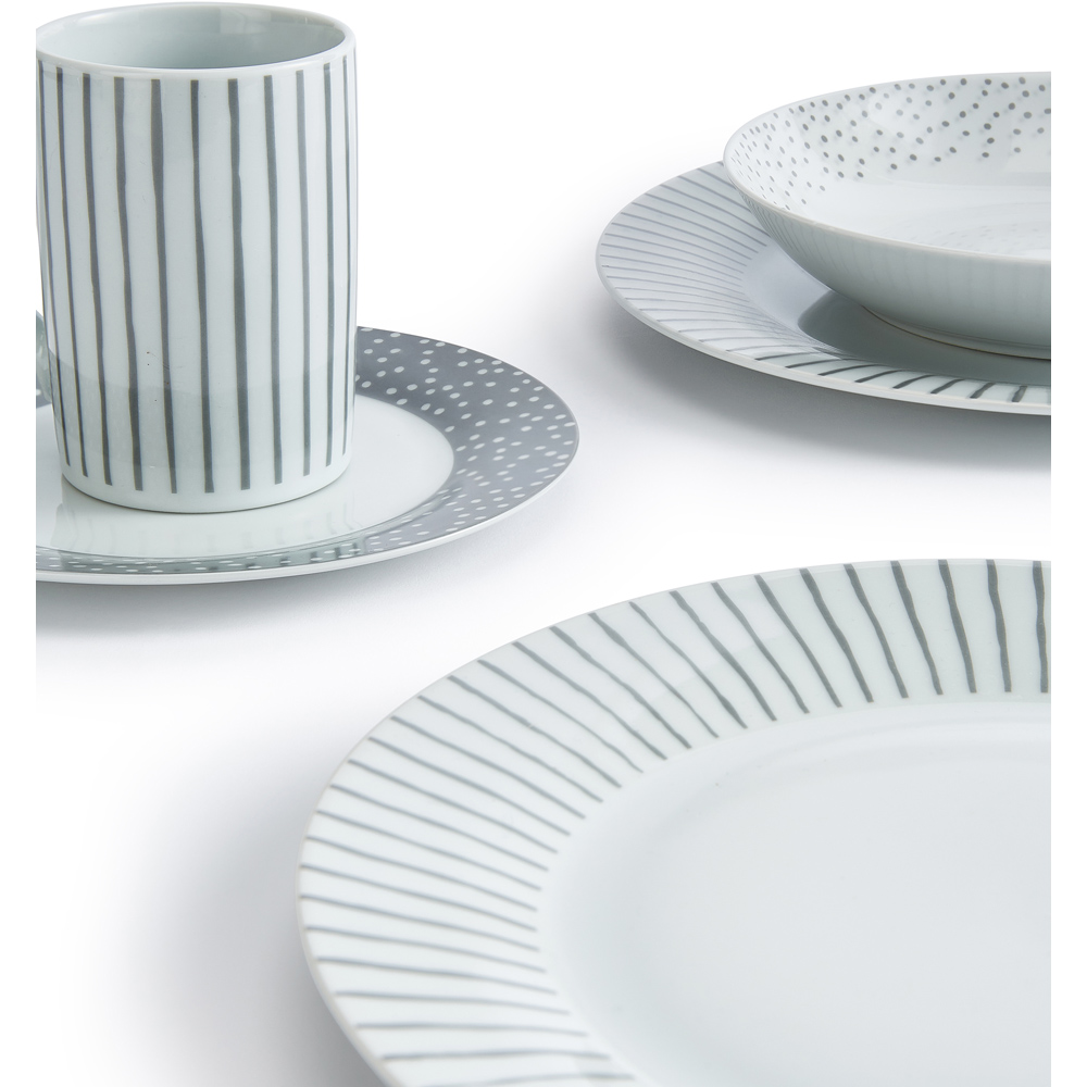 Waterside Billy Starter White and Grey Spots with Stripes 36 Piece Dinner Set Image 2