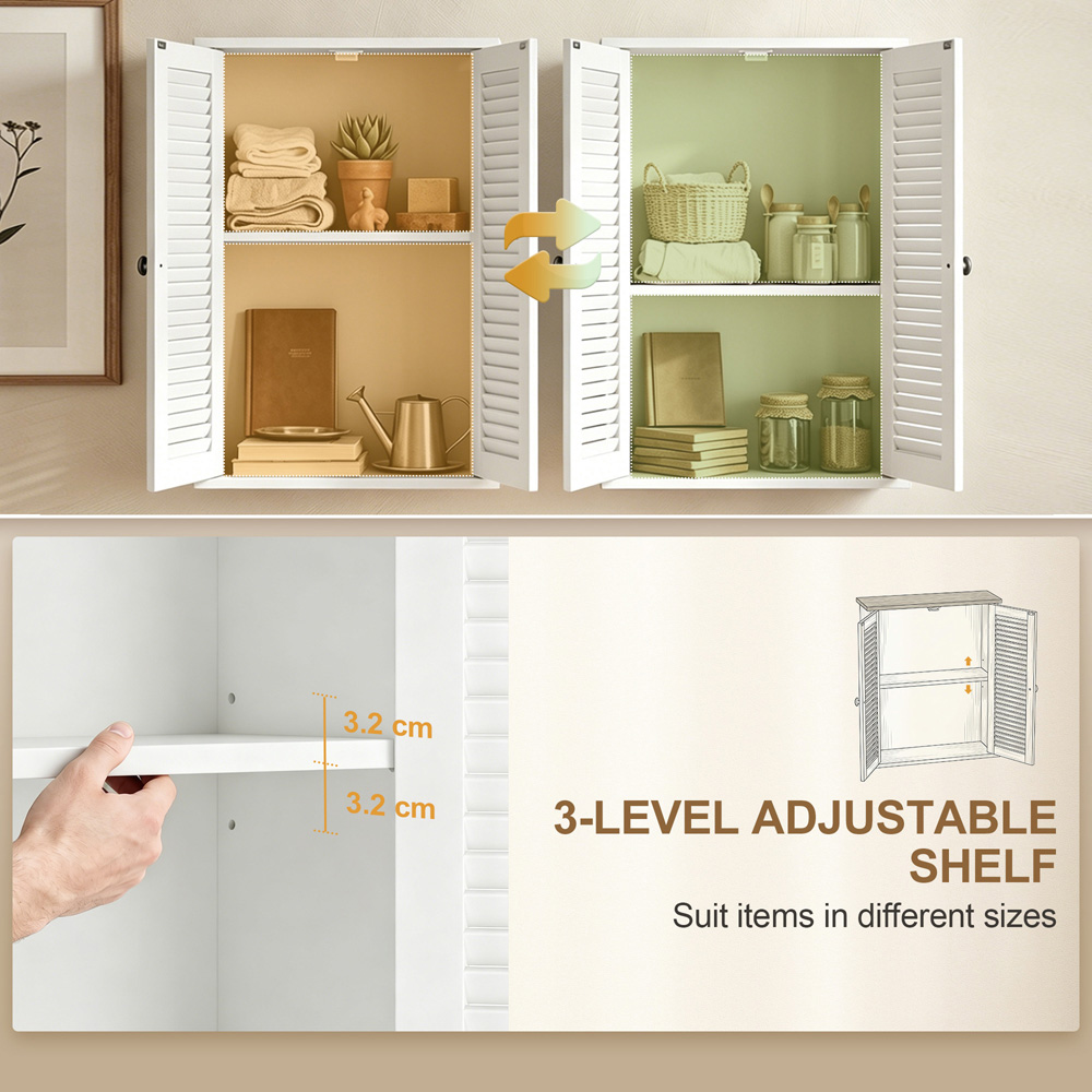 HOMCOM 2 Louvered Door White Wall-Mounted Bathroom Cabinet Image 6