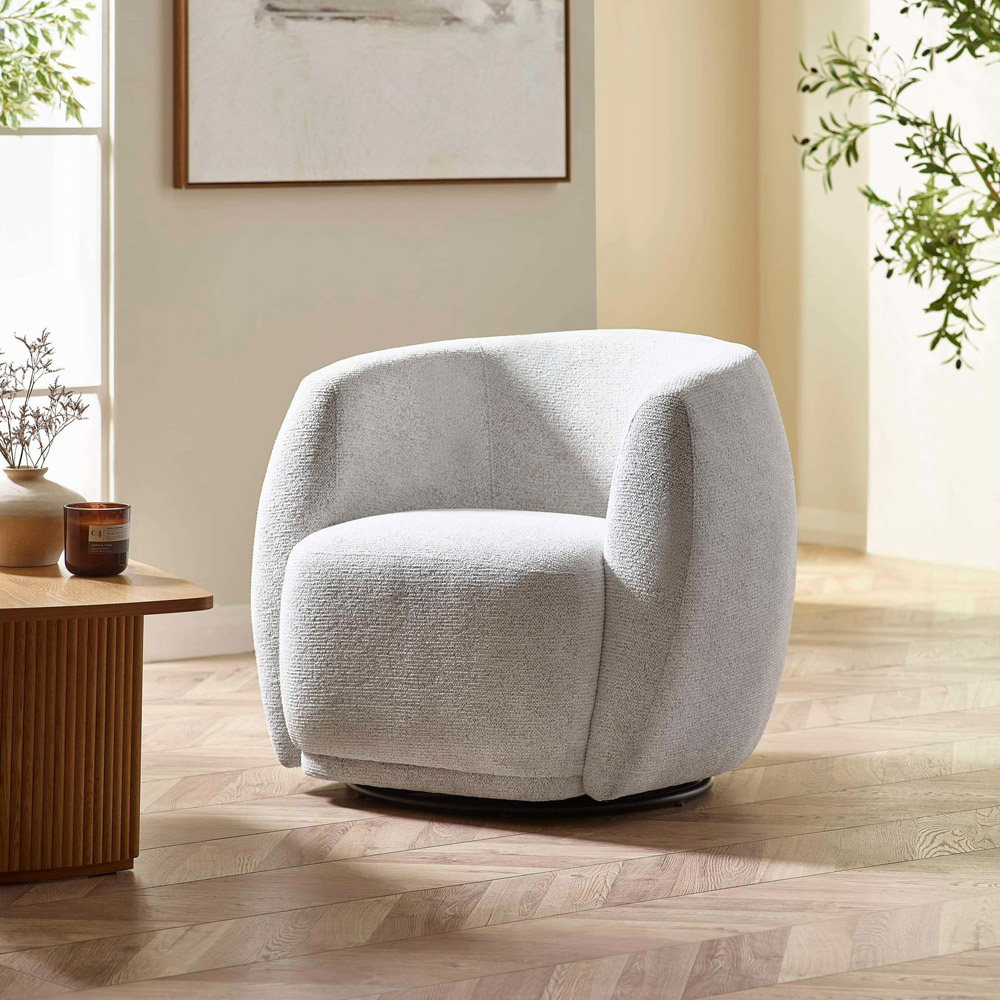 Julian Bowen Bowline Cream Chenille Barrel Design Upholstered Swivel Accent Chair Image 8