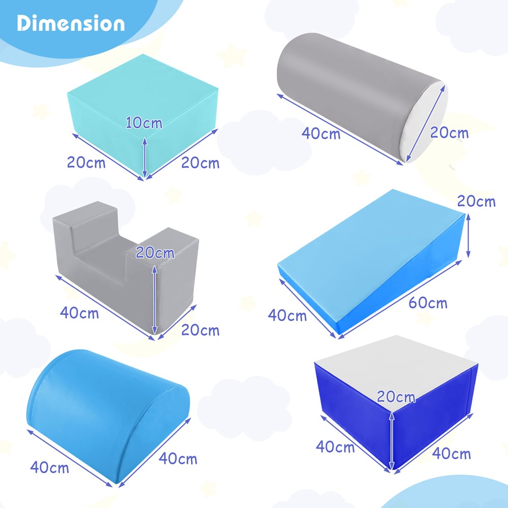 Costway 6 Piece Blue Kids Foam Climbing Blocks Playset Image 5