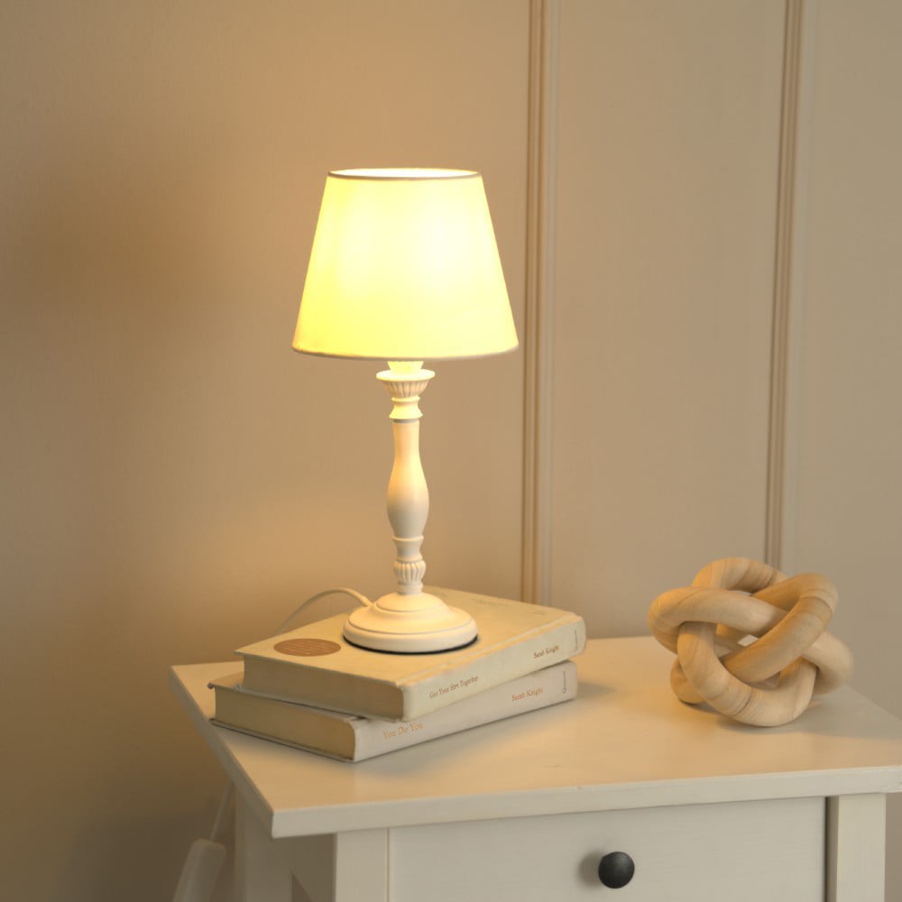 ValueLights Sara Tapered Shade White Wood Traditional Candle Stick LED Table Lamp 2 Pack Image 2
