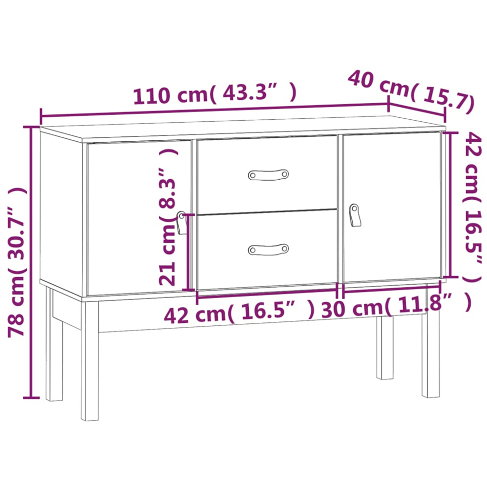 vidaXL 2 Door 2 Drawer Honey Brown Solid Wood Pine Sideboard Image 9