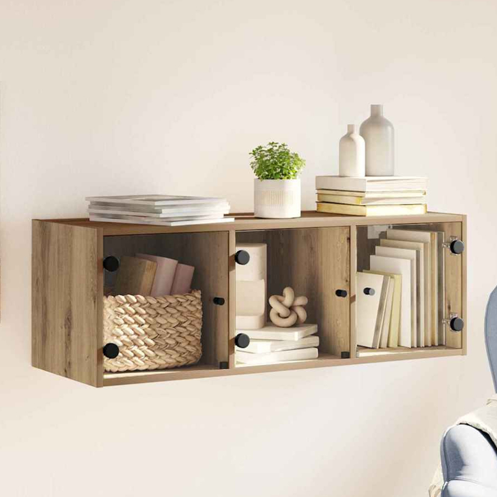 vidaXL 3 Glass Door Artisan Oak Wall Cabinet Image 1