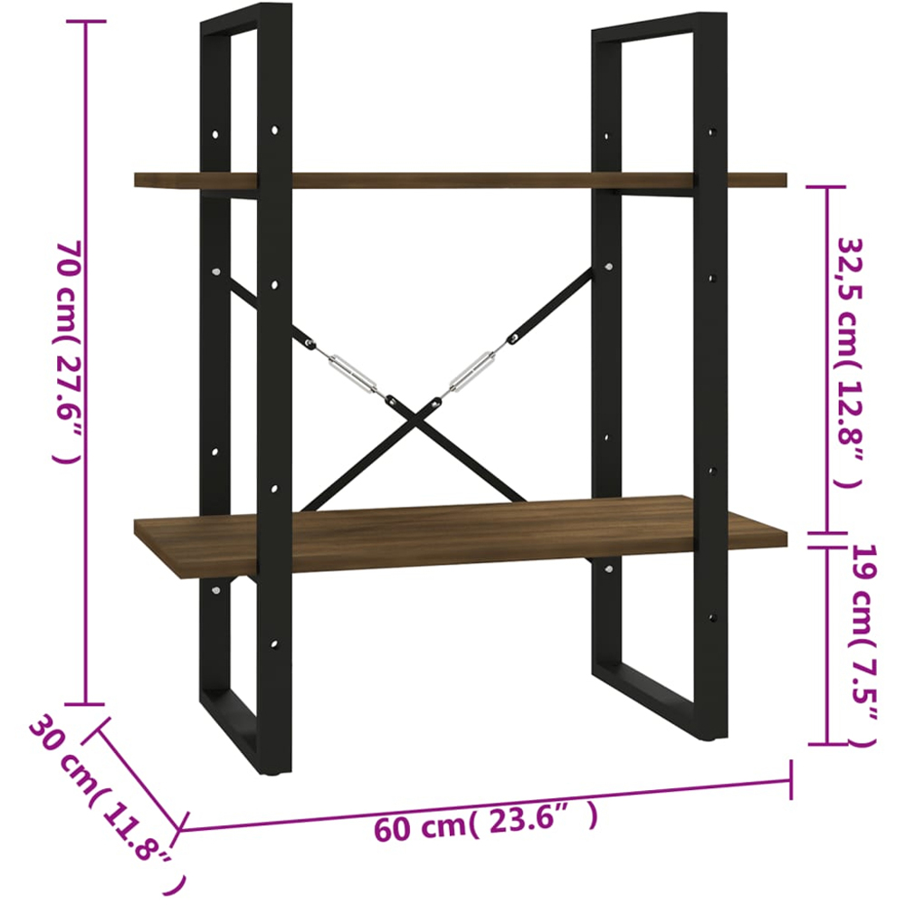 vidaXL 2 Shelf Brown Oak Bookcase Image 8