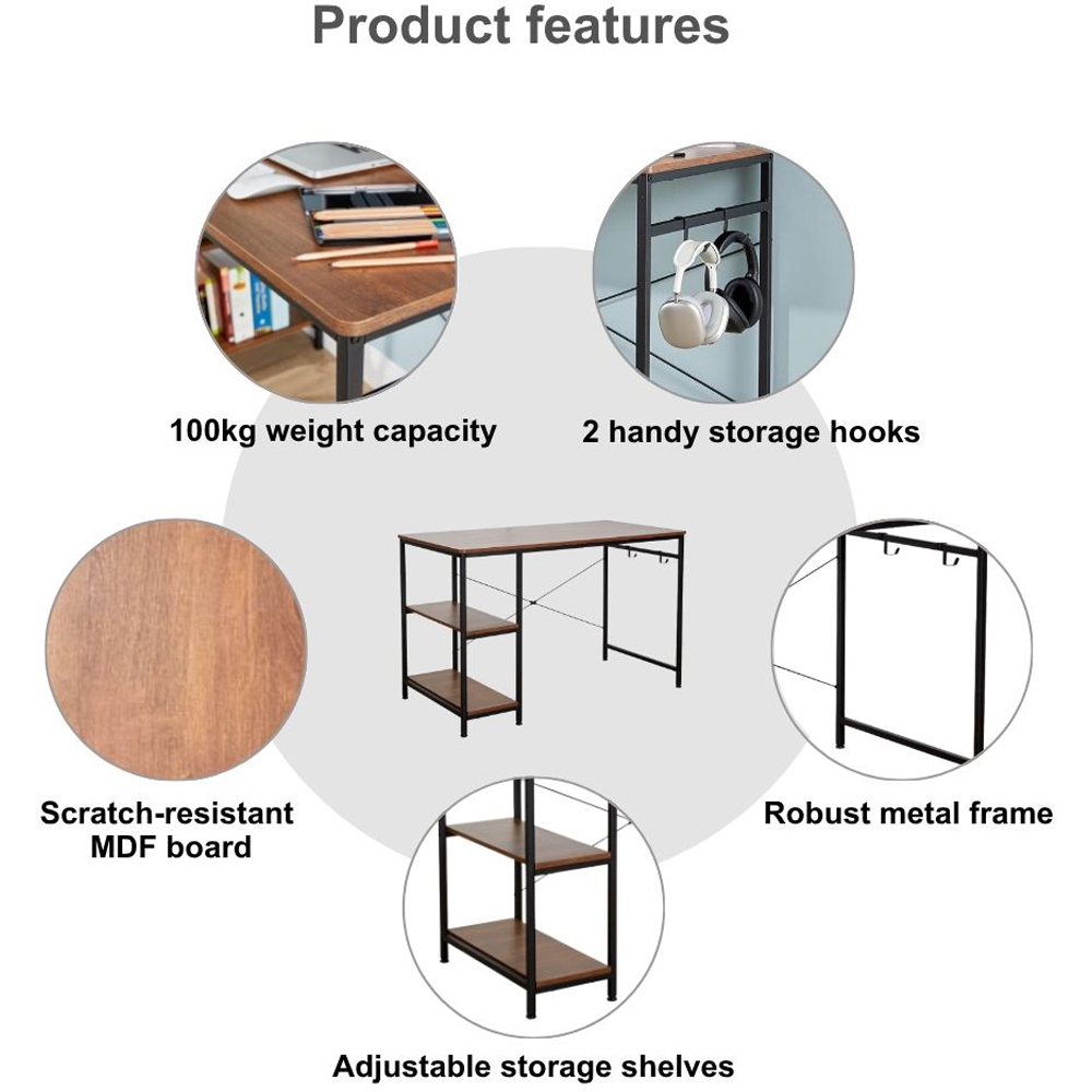 Home Source Stanton 2 Shelf Computer Desk with Hook Grey Image 4