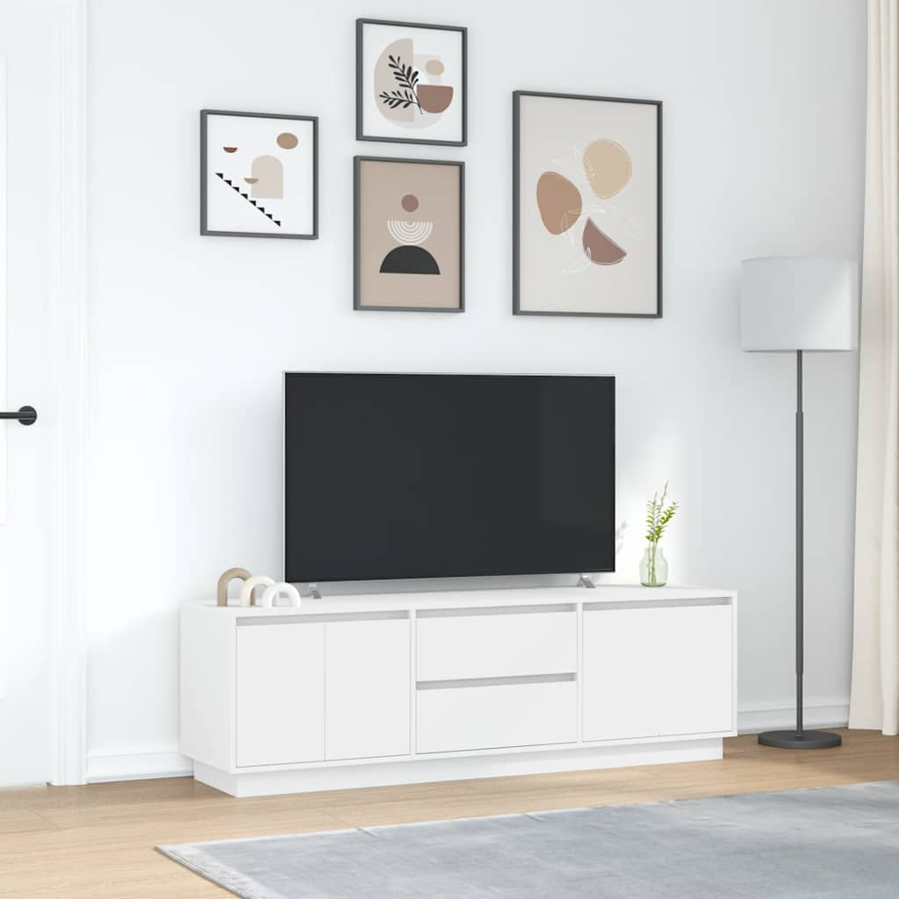 vidaXL 4 Door 2 Drawer White TV Cabinet with LED Lights Image 9