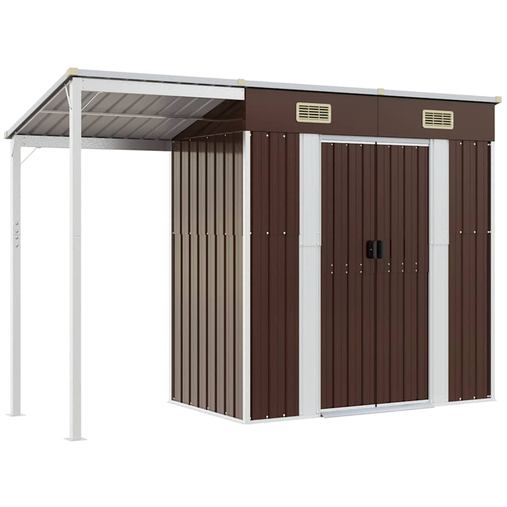 vidaXL 9 x 3.5ft Brown Galvanised Steel Garden Shed with Extended Roof Image 1